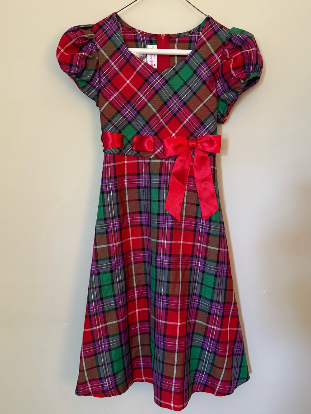 Ashley Ann Red Green Plaid Holiday Dress with Purple Accents size 10